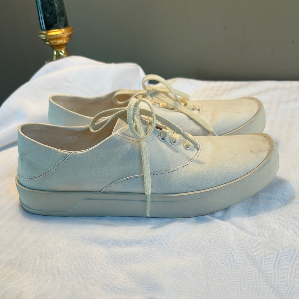 Men Olukai Casual Lace-Up Platform Sneakers in Cream